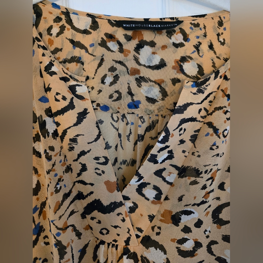 White House Black Market Tan and Black Cheeta Print, Long Sleeve Dress